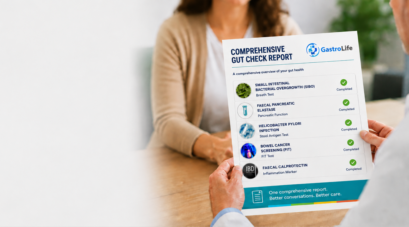 A healthcare professional reviewing the GastroLife Comprehensive Gut Check Report