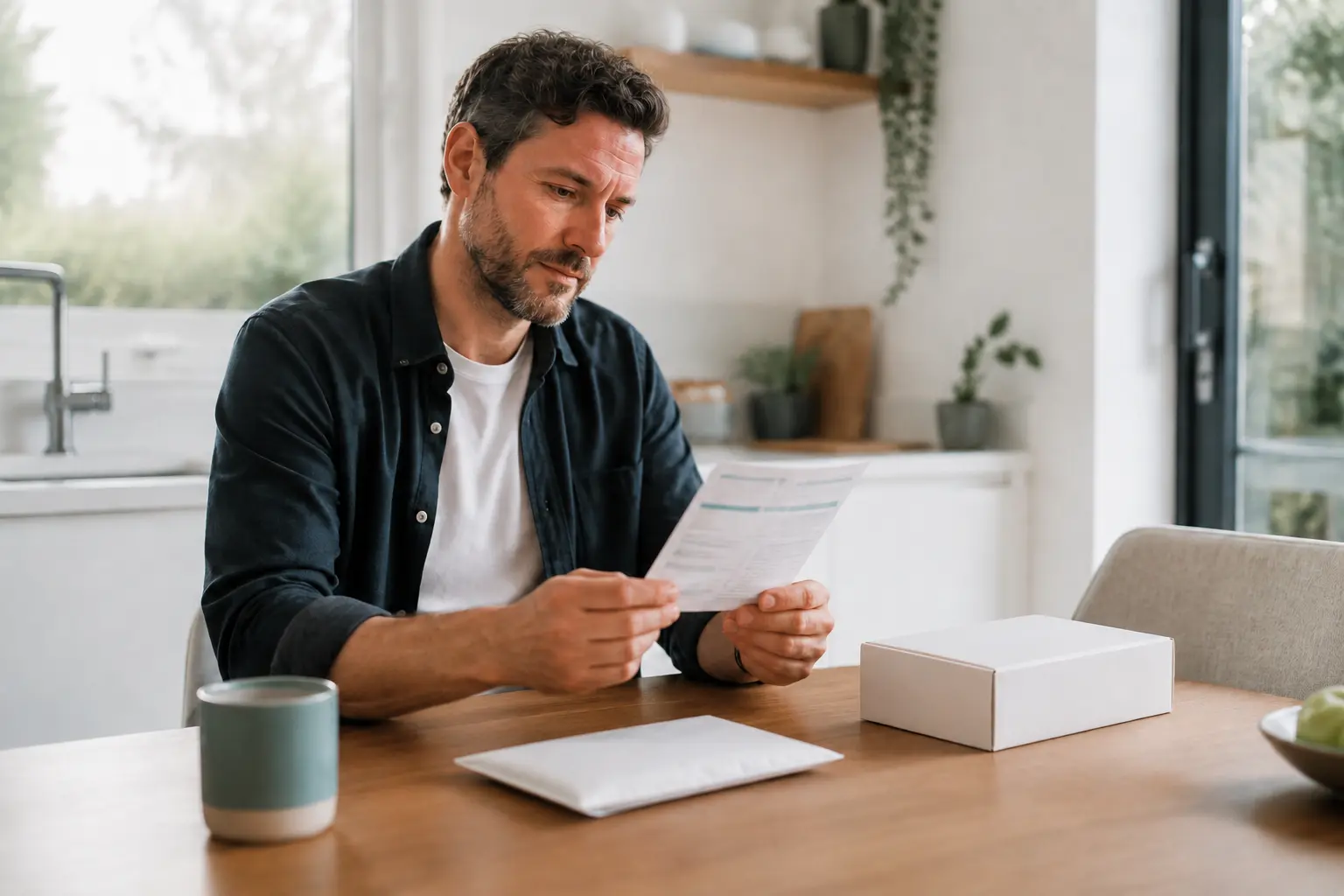 Employee reading the instructions supplied with a private home test kit
