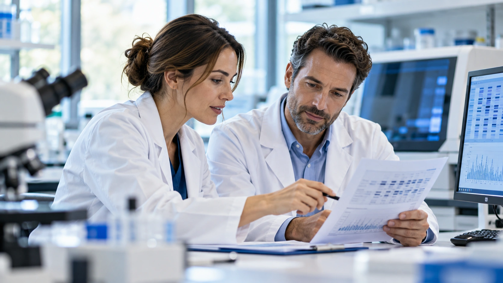 Illustrative image of researchers reviewing laboratory findings