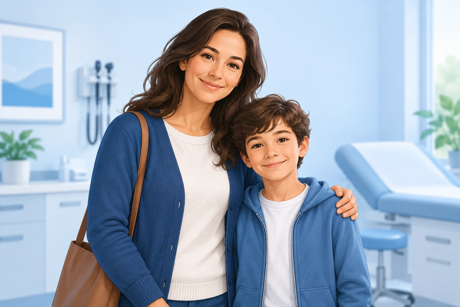 Parent and child in a healthcare setting
