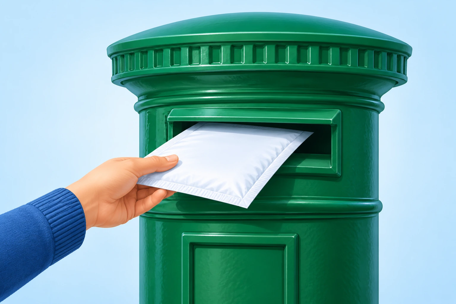 Return package being placed into a green Irish postbox